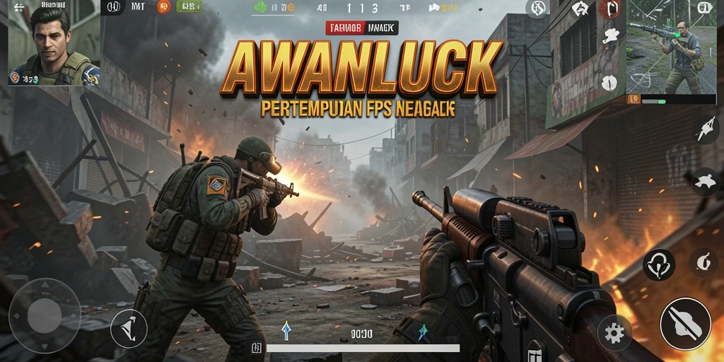 Gameplay yang mendebarkan dalam AWANLUCK, pertempuran tembak-menembak yang seru.
